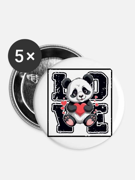 Panda Liebe - Buttons mittel 32 mm (5er Pack) - Weiß