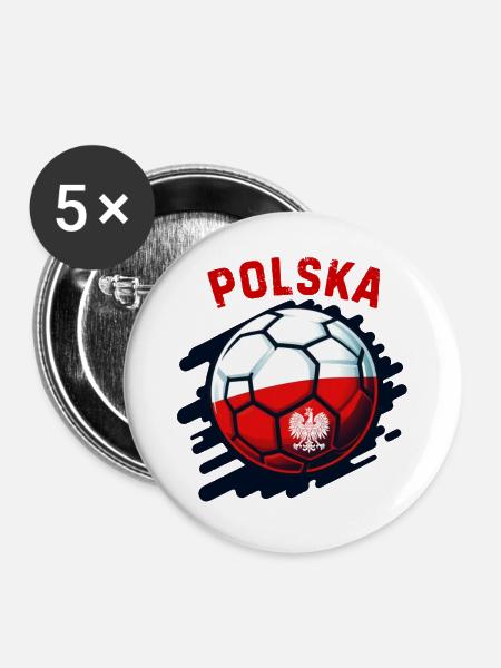 Polnischer Fußball - Buttons mittel 32 mm (5er Pack) - Weiß
