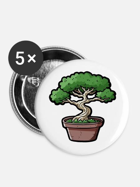 Comic Bonsai Baum - Buttons mittel 32 mm (5er Pack) - Weiß