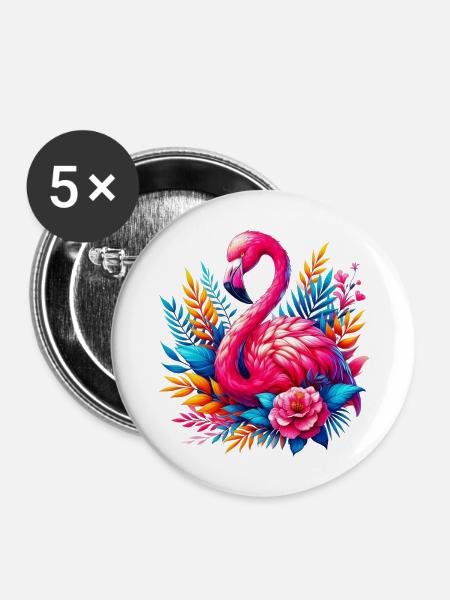 Flamingo - Buttons mittel 32 mm (5er Pack) - Weiß