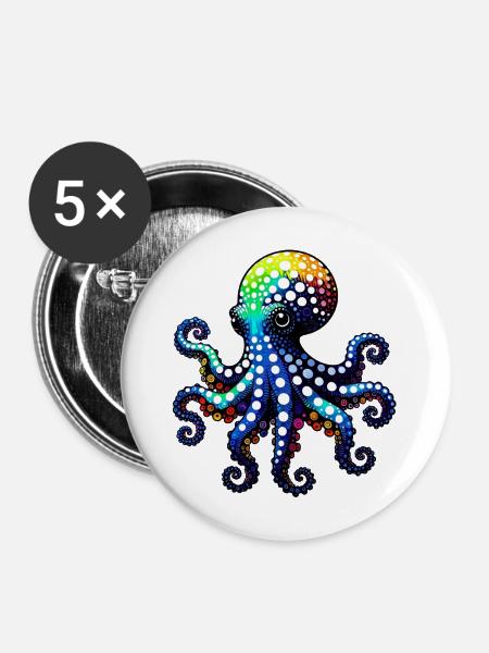 Krake - Buttons mittel 32 mm (5er Pack) - Weiß