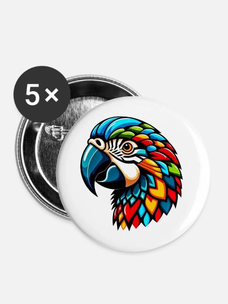 Harlekin Papagei - Buttons mittel 32 mm (5er Pack) - Weiß