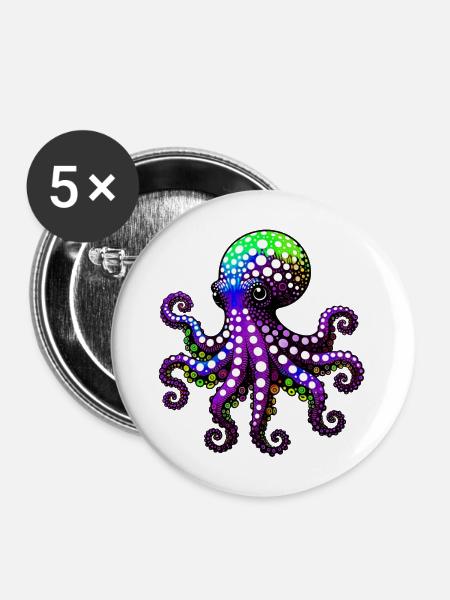 Krake - Buttons mittel 32 mm (5er Pack) - Weiß