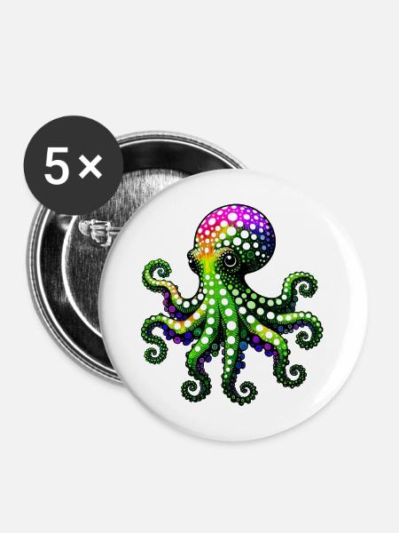Krake - Buttons mittel 32 mm (5er Pack) - Weiß