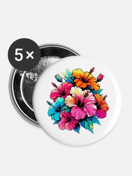 Hibiskusblüten - Buttons mittel 32 mm (5er Pack) - Weiß