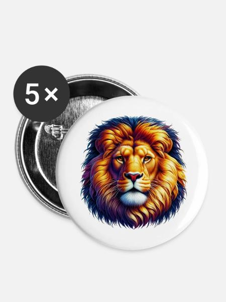 Löwe - Buttons mittel 32 mm (5er Pack) - Weiß