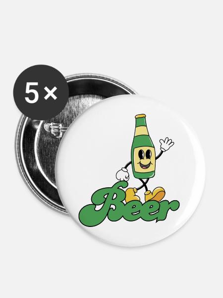 Beer - Buttons mittel 32 mm (5er Pack) - Weiß