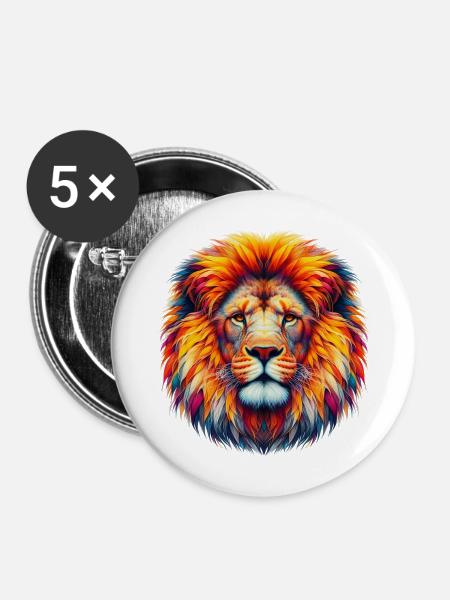 Löwe - Buttons mittel 32 mm (5er Pack) - Weiß