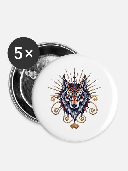 Atemberaubender Wolfskopf - Buttons mittel 32 mm (5er Pack) - Weiß