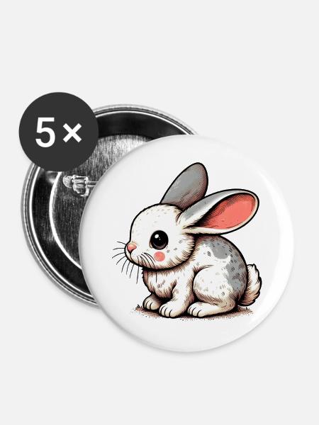 Kaninchen - Buttons mittel 32 mm (5er Pack) - Weiß