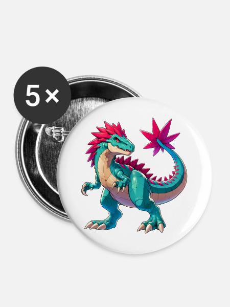 Dinosaurier - Buttons mittel 32 mm (5er Pack) - Weiß