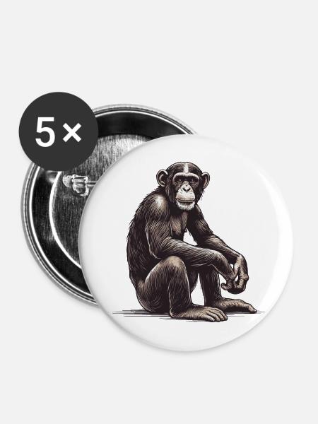Schimpanse - Buttons mittel 32 mm (5er Pack) - Weiß