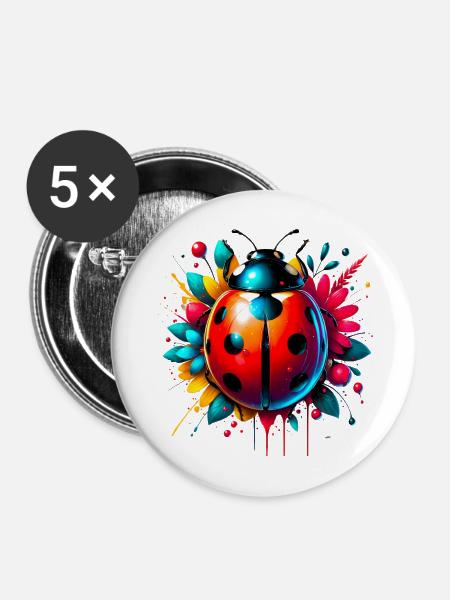 Marienkäfer - Buttons mittel 32 mm (5er Pack) - Weiß