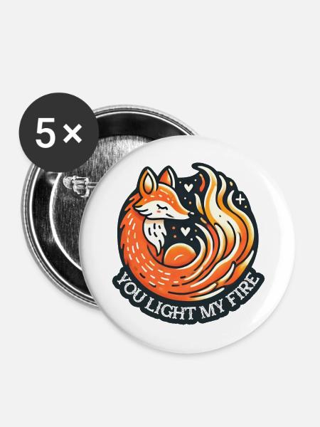 Fabelhafter Fuchs mit Herzmotiven - Buttons mittel 32 mm (5er Pack) - Weiß