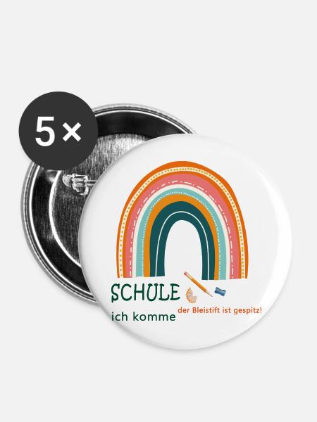 Schule ich komme - Buttons mittel 32 mm (5er Pack) - Weiß