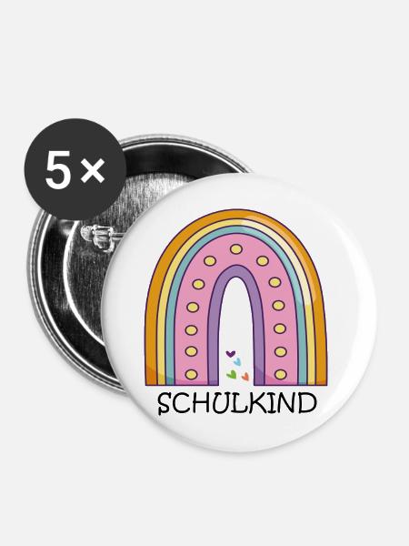 Schulkind Regenbogen - Buttons mittel 32 mm (5er Pack) - Weiß