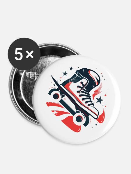 Roller Skates Zeichnung - Buttons mittel 32 mm (5er Pack) - Weiß