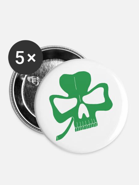Klee-Schädel - Buttons mittel 32 mm (5er Pack) - Weiß