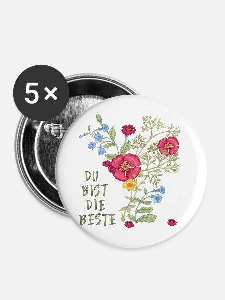 Du bist die Beste - Buttons mittel 32 mm (5er Pack) - Weiß