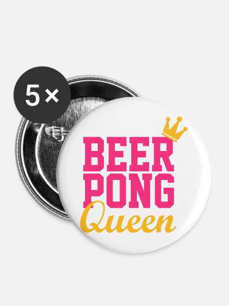 Bier Pong Königin 3 - Buttons mittel 32 mm (5er Pack) - Weiß