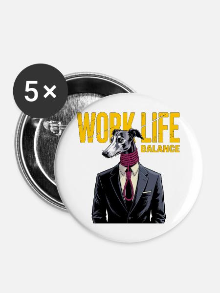 Work-Life-Balance Hund im Anzug - Buttons mittel 32 mm (5er Pack) - Weiß