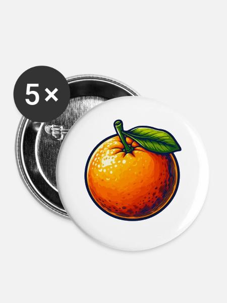 Mandarine mit Blatt - Buttons mittel 32 mm (5er Pack) - Weiß