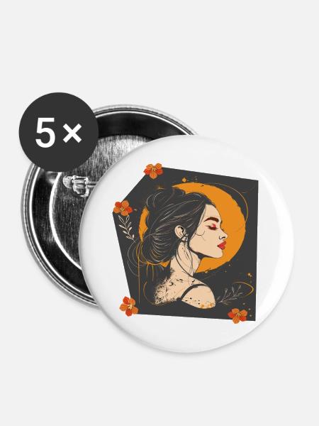 Frauengesicht - Buttons mittel 32 mm (5er Pack) - Weiß