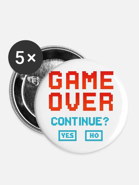Game Over, Continue? - Buttons mittel 32 mm (5er Pack) - Weiß