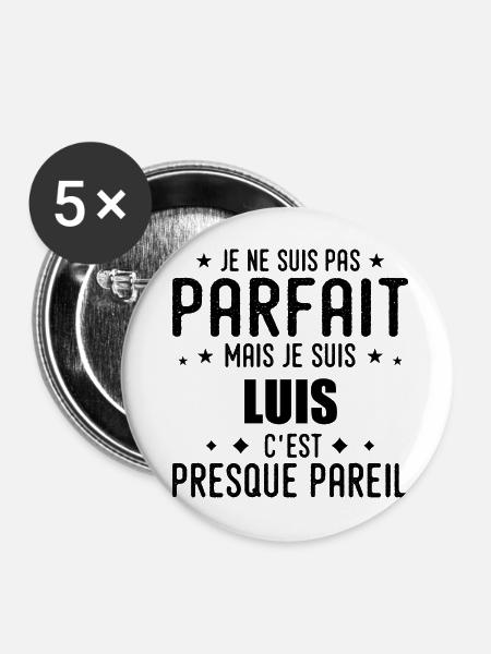 Luis: authentisch, unvollkommen, Top, Perfektion - Buttons mittel 32 mm (5er Pack) - Weiß