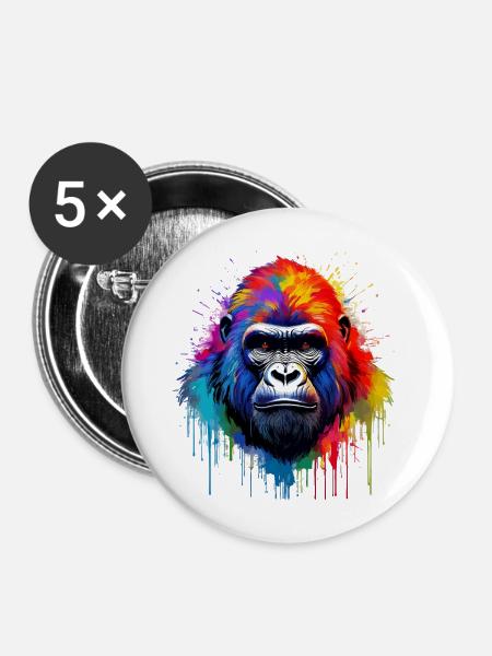 Regenbogen-Gorilla Kunst-Splash - Buttons mittel 32 mm (5er Pack) - Weiß