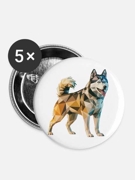 Siberian Husky - Cooles Low Poly Logo - Buttons mittel 32 mm (5er Pack) - Weiß
