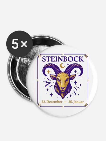 Sternzeichen Steinbock - Buttons mittel 32 mm (5er Pack) - Weiß