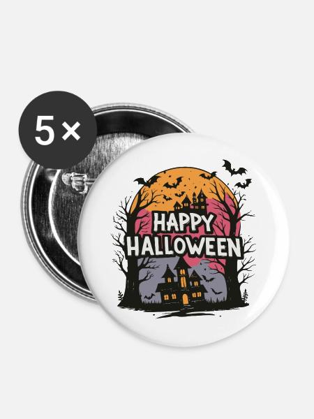Halloween-Spukfantasie - Buttons mittel 32 mm (5er Pack) - Weiß