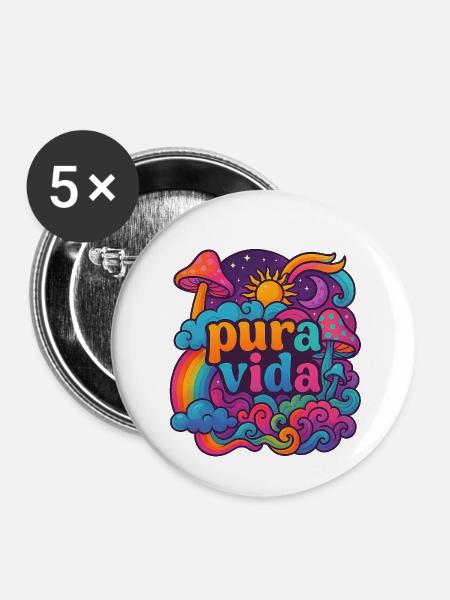 Pura Vida - Buttons mittel 32 mm (5er Pack) - Weiß