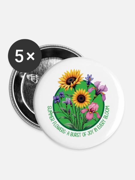Sommerblumen blühen Kreis - Buttons mittel 32 mm (5er Pack) - Weiß