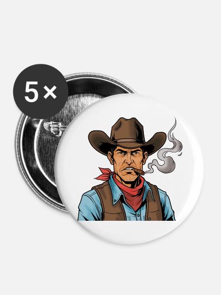 Cowboy mit Zigarre - Buttons mittel 32 mm (5er Pack) - Weiß