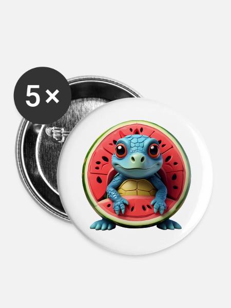 Melonenschildkröte im Fruchtkern - Buttons mittel 32 mm (5er Pack) - Weiß
