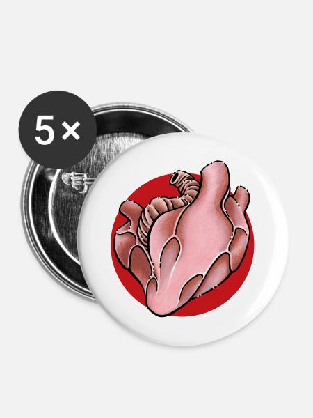 Herz Heart - Buttons mittel 32 mm (5er Pack) - Weiß