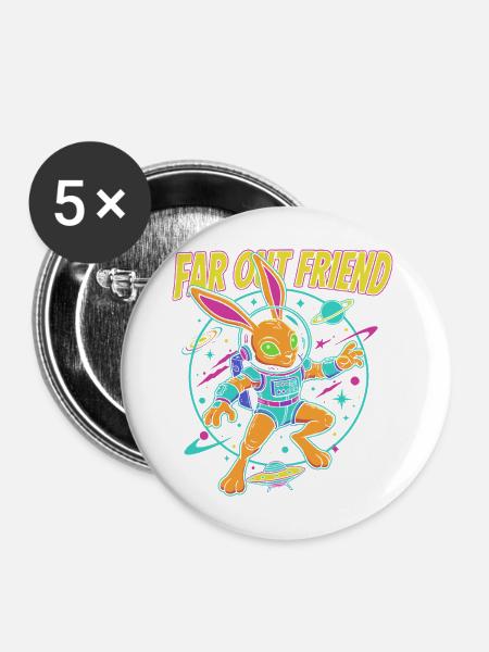 Far Out Bunny Weltraum - Buttons mittel 32 mm (5er Pack) - Weiß