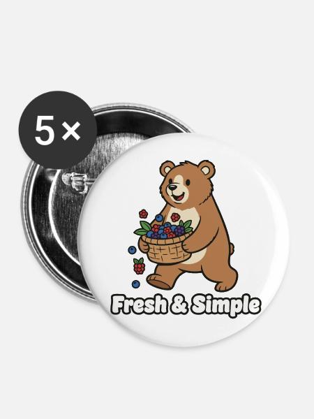 Beerenkorb-Bärchen Illustration - Buttons mittel 32 mm (5er Pack) - Weiß
