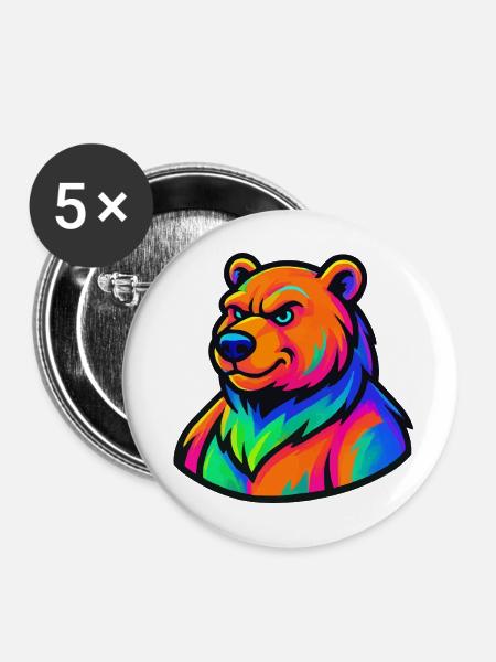 Bär Grizzly Comic - Buttons mittel 32 mm (5er Pack) - Weiß