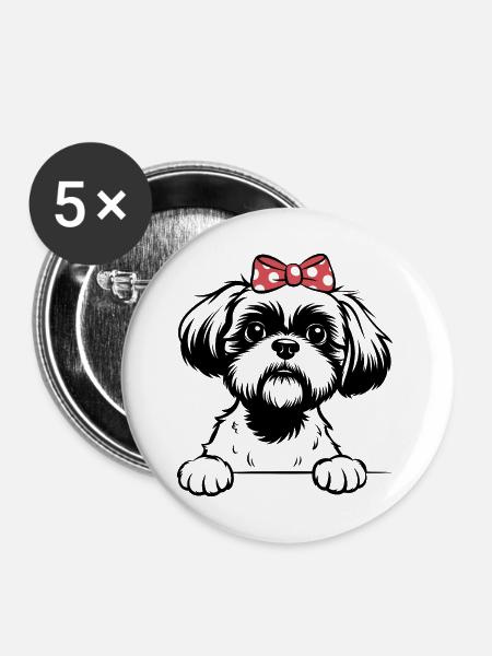 shih Tzu - Buttons mittel 32 mm (5er Pack) - Weiß