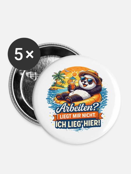 Panda Strandurlaub: Arbeit? Mir Nicht - Buttons mittel 32 mm (5er Pack) - Weiß