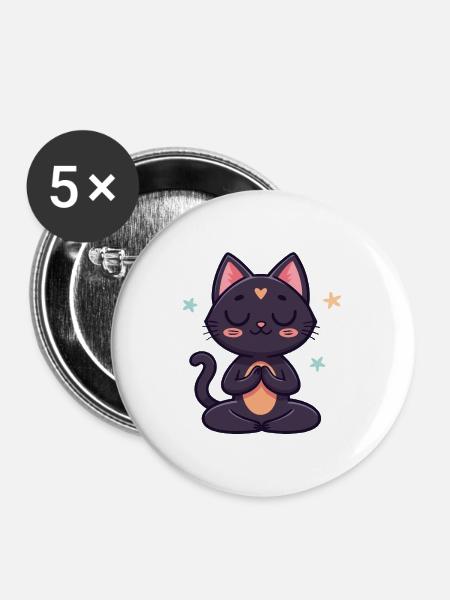 Schwarze Zen-Katze in Meditation - Buttons mittel 32 mm (5er Pack) - Weiß