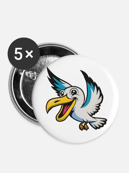Fröhlicher Pelikan Mascot - Buttons mittel 32 mm (5er Pack) - Weiß