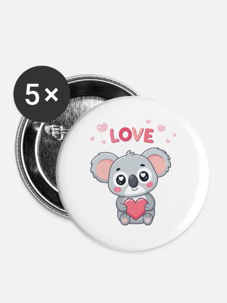 Koalaherz, süße Liebe, Pastell, - Buttons mittel 32 mm (5er Pack) - Weiß