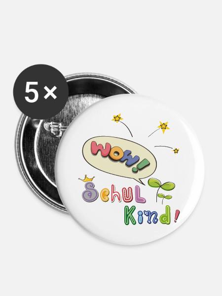 Wow Schulkind - Buttons mittel 32 mm (5er Pack) - Weiß