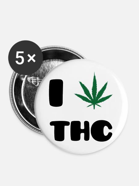 Ich liebe THC – Weed – Cannabis - Buttons mittel 32 mm (5er Pack) - Weiß