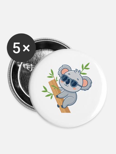 Koala auf Casual Bambus - Buttons mittel 32 mm (5er Pack) - Weiß