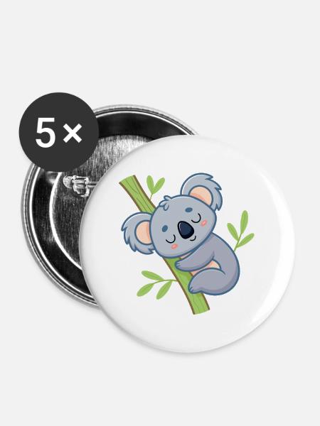Weiche Ast-Schläfer-Koala - Buttons mittel 32 mm (5er Pack) - Weiß